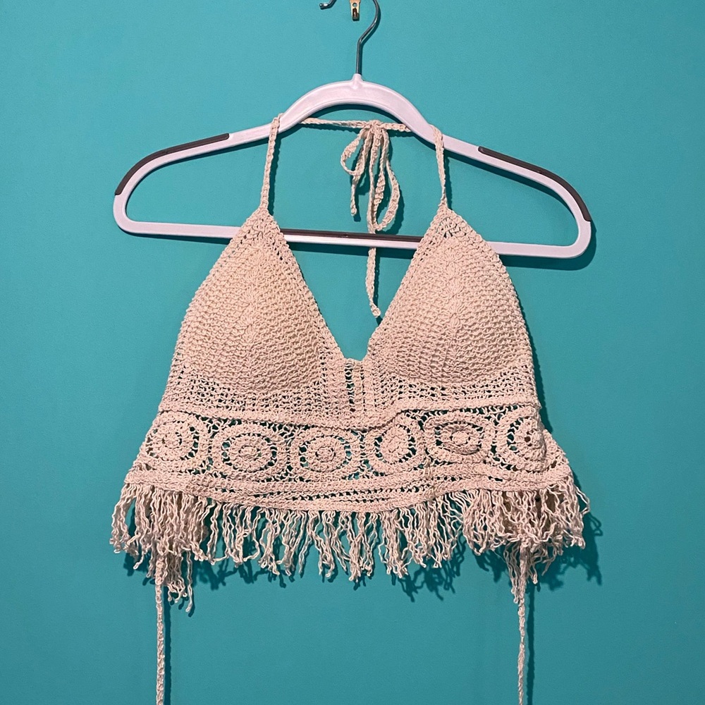 Padded Crochet bralette top beige
